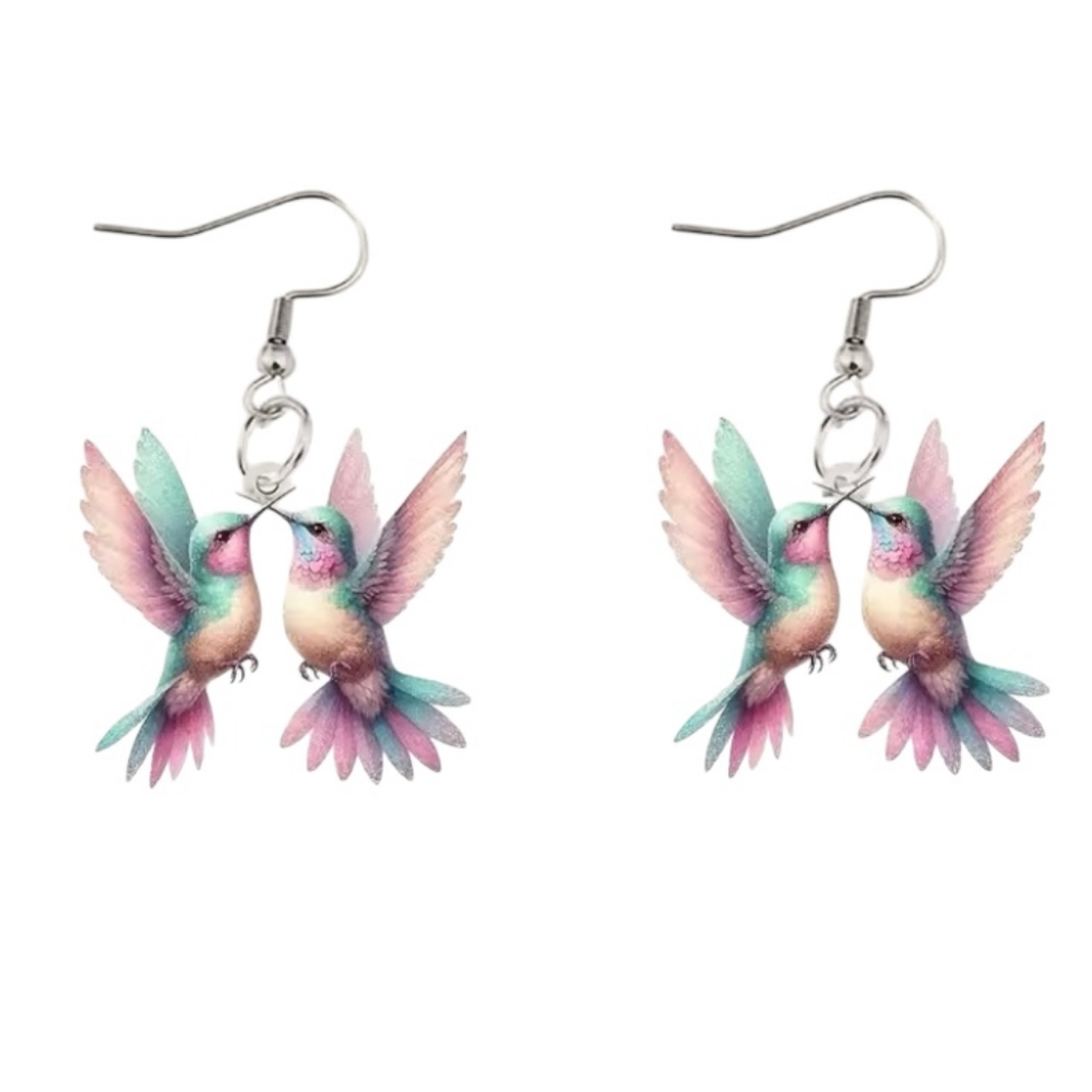 Hummingbird Pair Dangle Acrylic Earrings